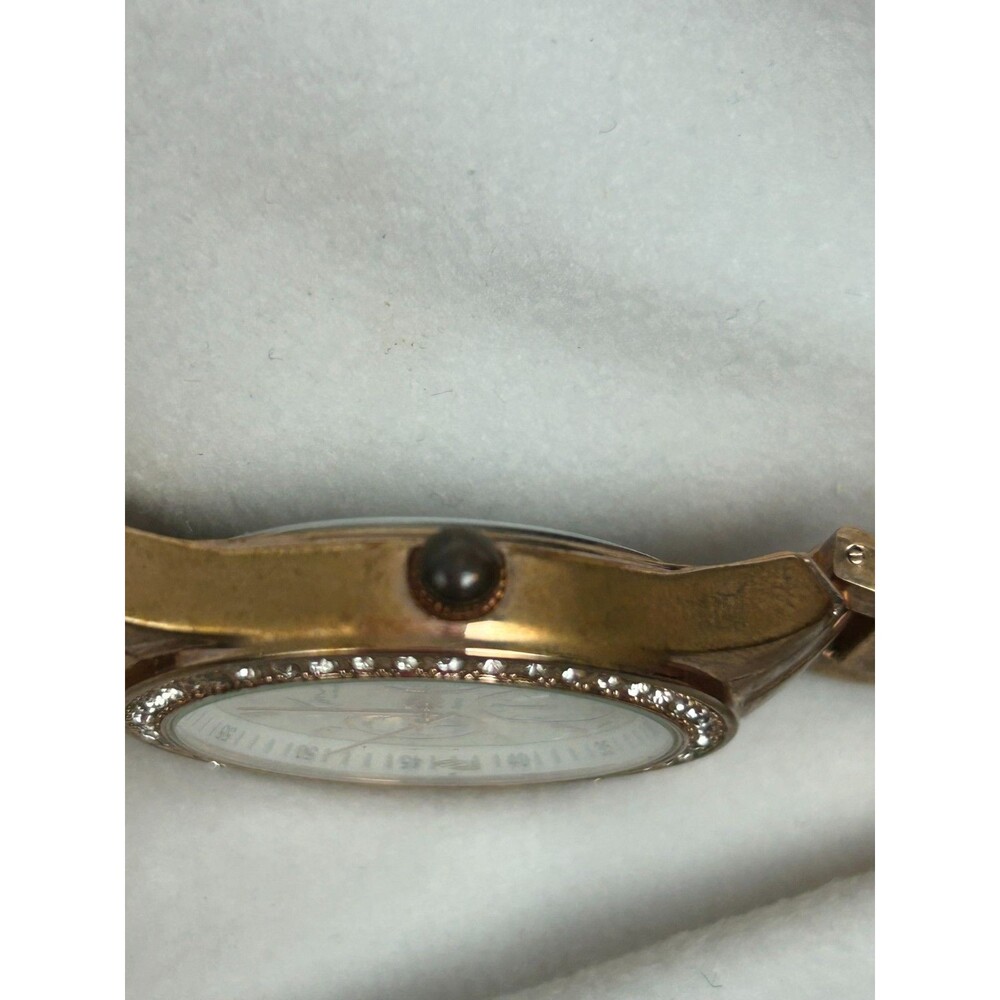 Accutime Women Gold Tone Watch Rhinestone Bezel Quartz Japan 2E22IRG Untested - Picture 4 of 6